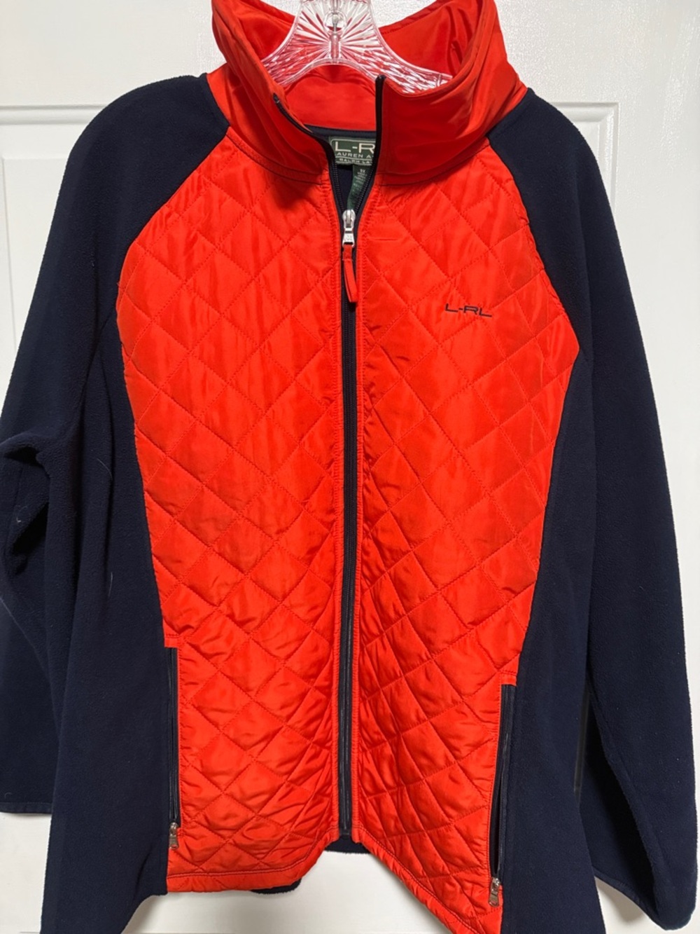 Lauren Ralph Lauren orange and navy Quilted Fleece-Back Puffer Jacket